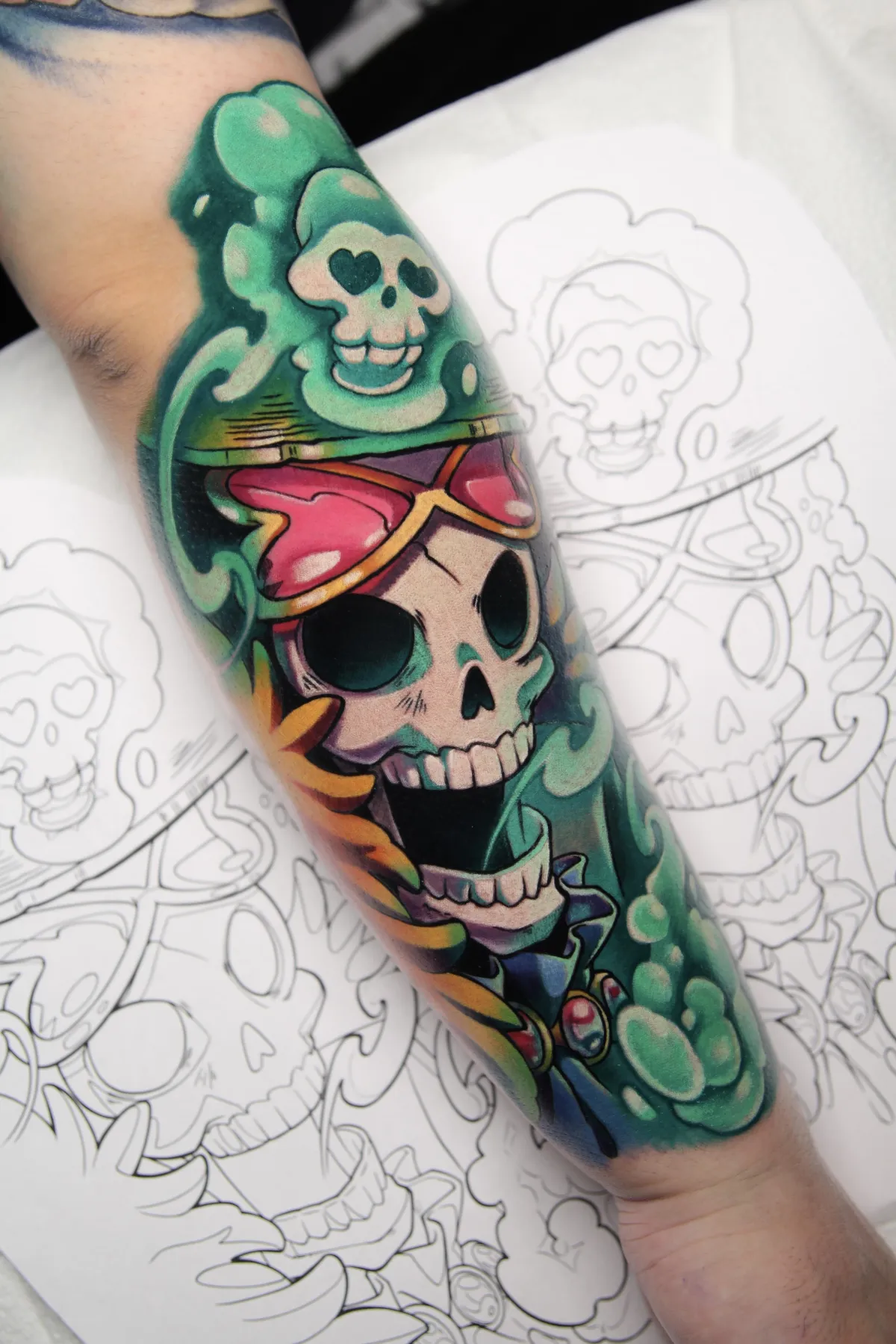 Soul King Brook tattoo from One Piece by Orlando Anime Tattoo Artist Ren Behan at xsadfamx.