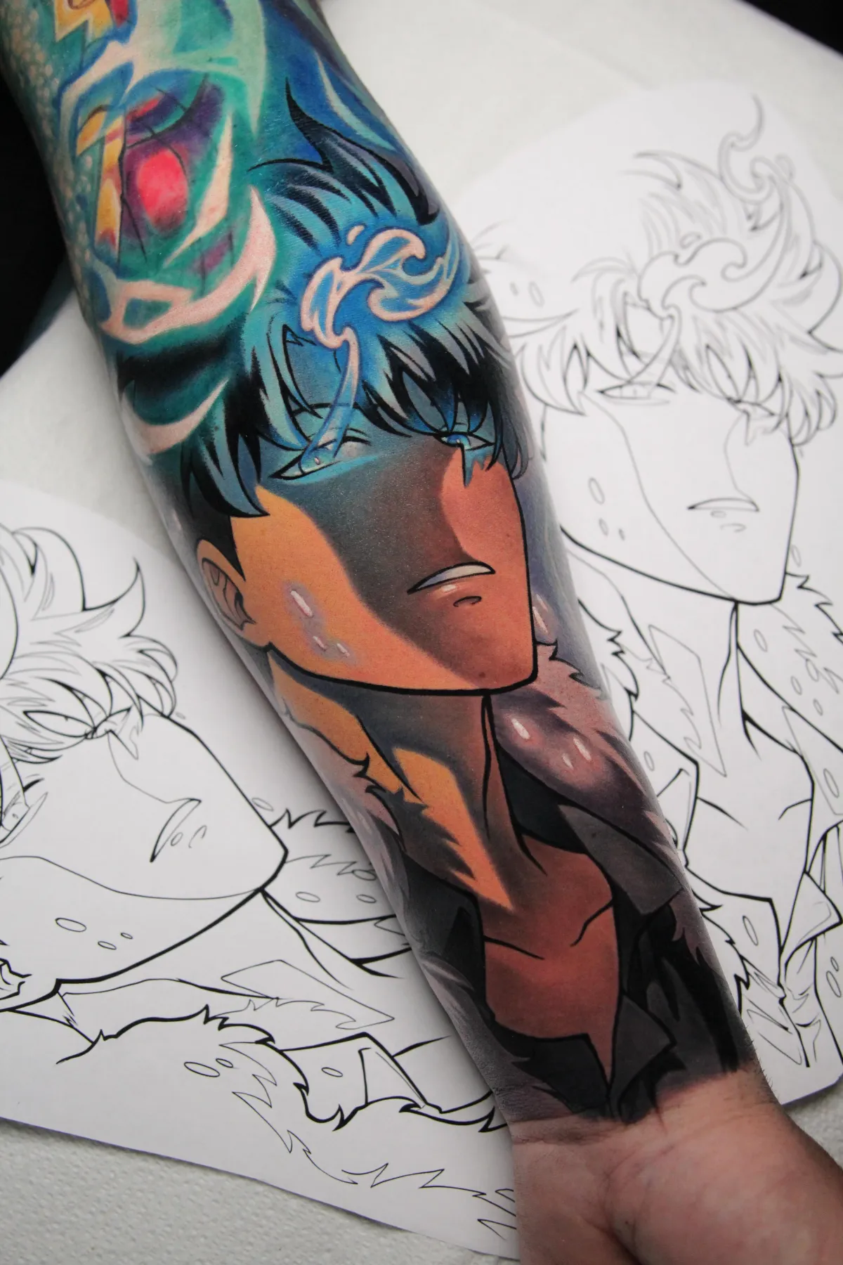 Stoic Sung Jinwoo from Solo Leveling by Orlando Anime Tattoo Artist Ren Behan at xsadfamx.