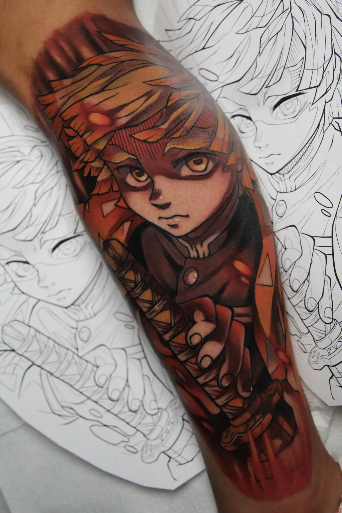 Zenitsu tattoo from Demon Slayer by Orlando Anime Tattoo Artist Ren Behan at xsadfamx.
