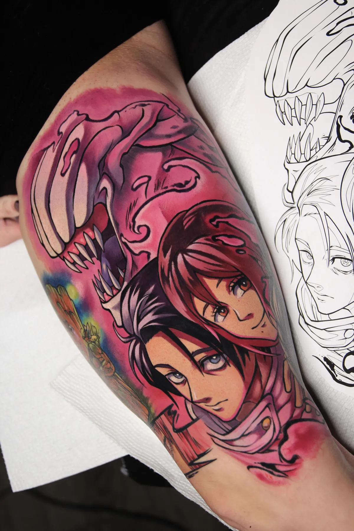 Yuta and Rika tattoo from Jujutsu Kaisen by Orlando Anime Tattoo Artist Ren Behan at xsadfamx.