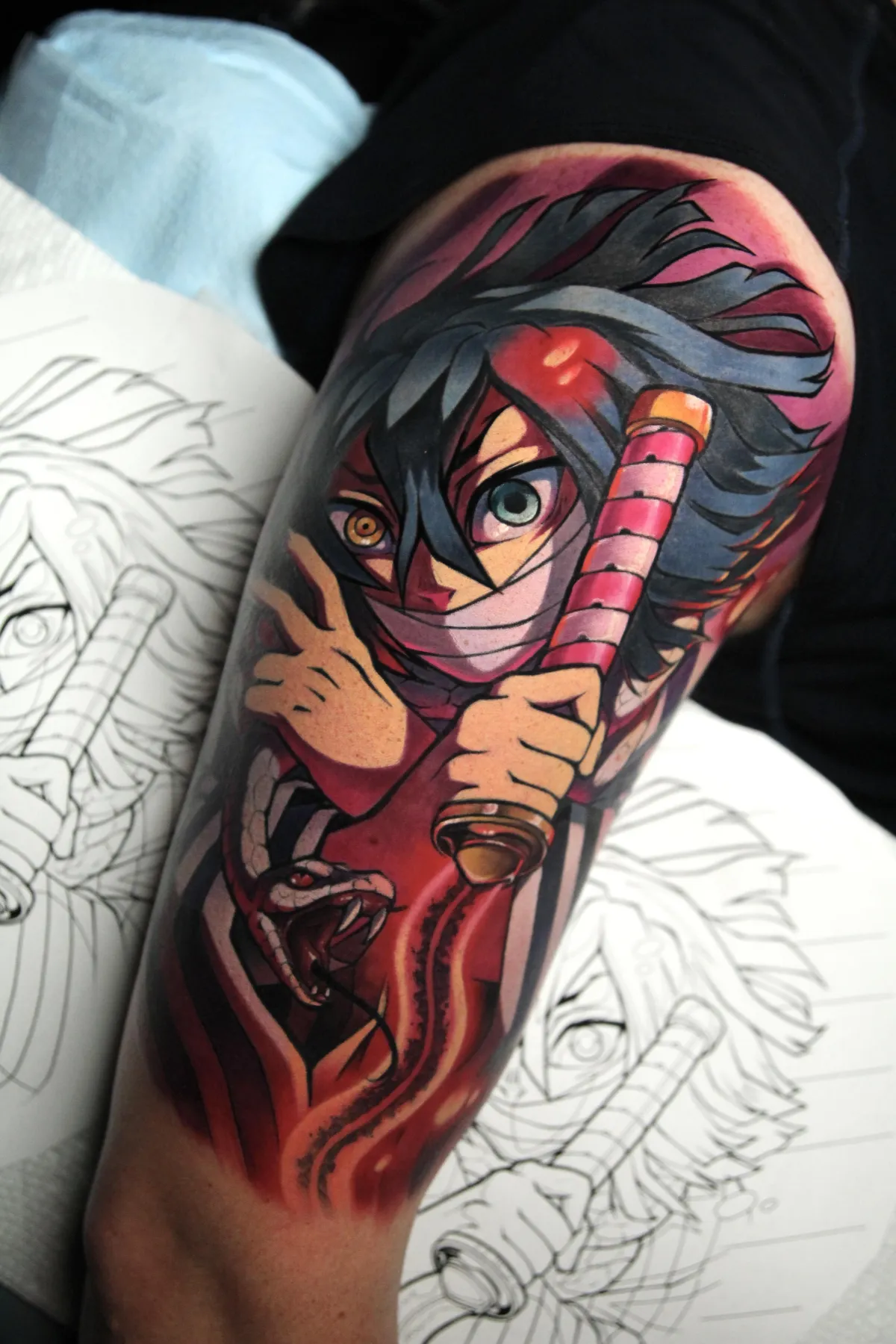 Iguro Obanai tattoo from One Piece by Orlando Anime Tattoo Artist Ren Behan at xsadfamx.