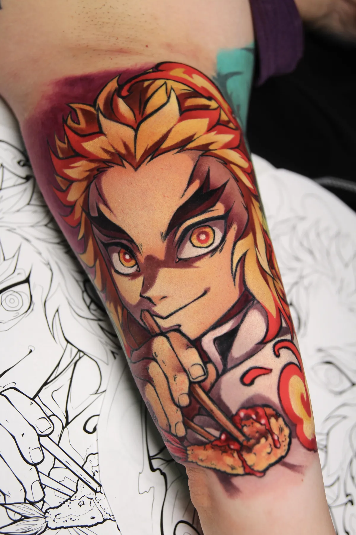 Omai Rengoku tattoo from Demon Slayer by Orlando Anime Tattoo Artist Ren Behan at xsadfamx.