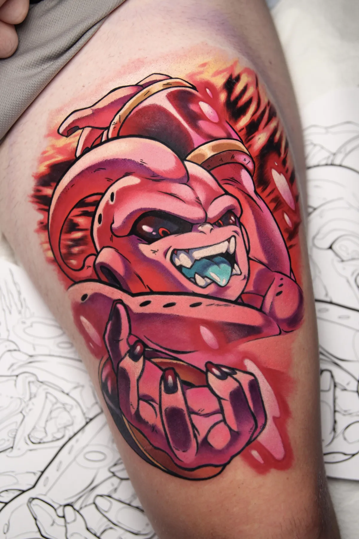 Kid Buu tattoo from DBZ by Orlando Anime Tattoo Artist Ren Behan at xsadfamx.