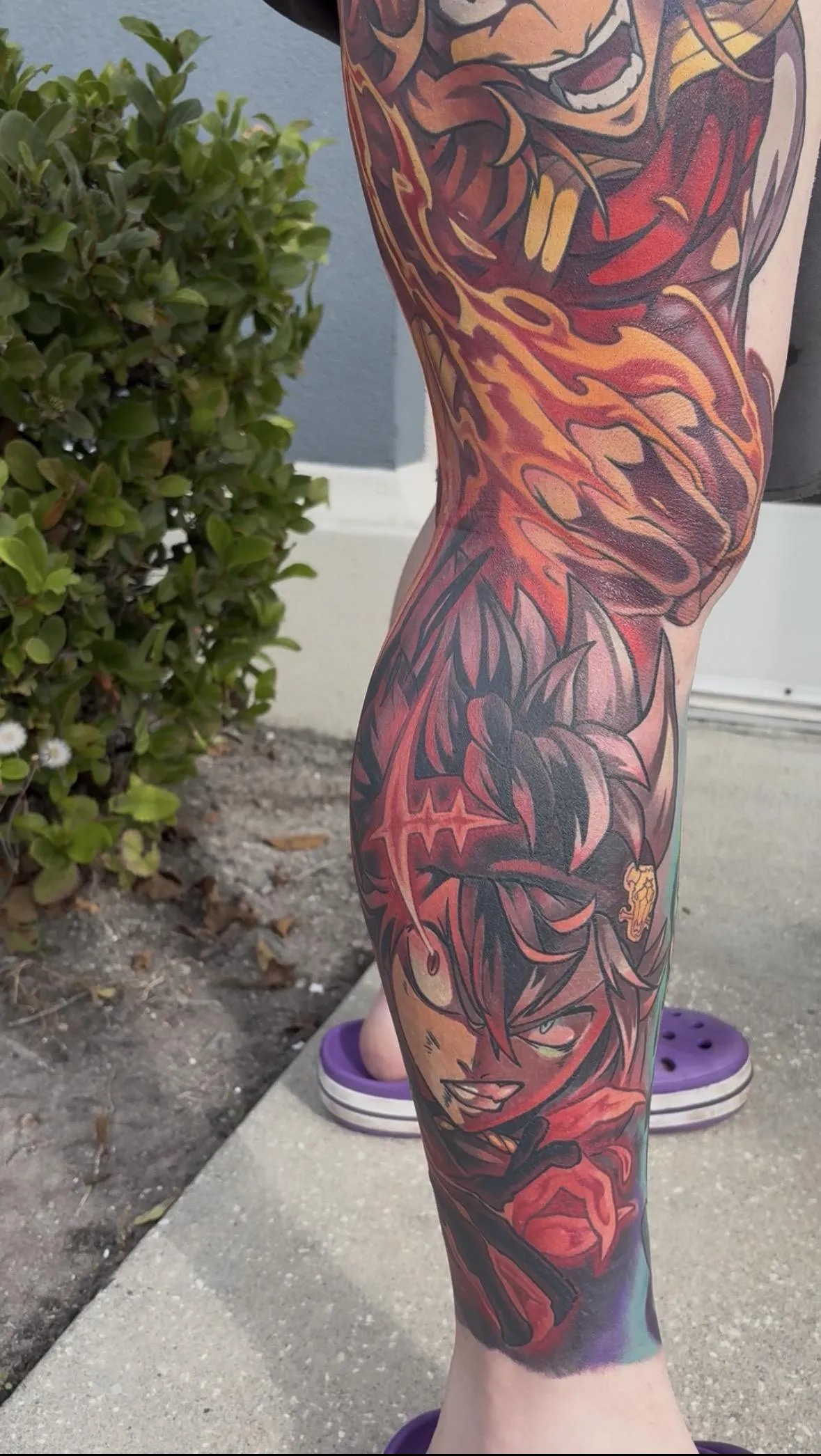 Fully healed anime tattoo of Asta from Black Clover by Orlando Anime Tattoo Artist Ren Behan. This Black Clover tattoo remains stunning with glowing effects and sharp details.