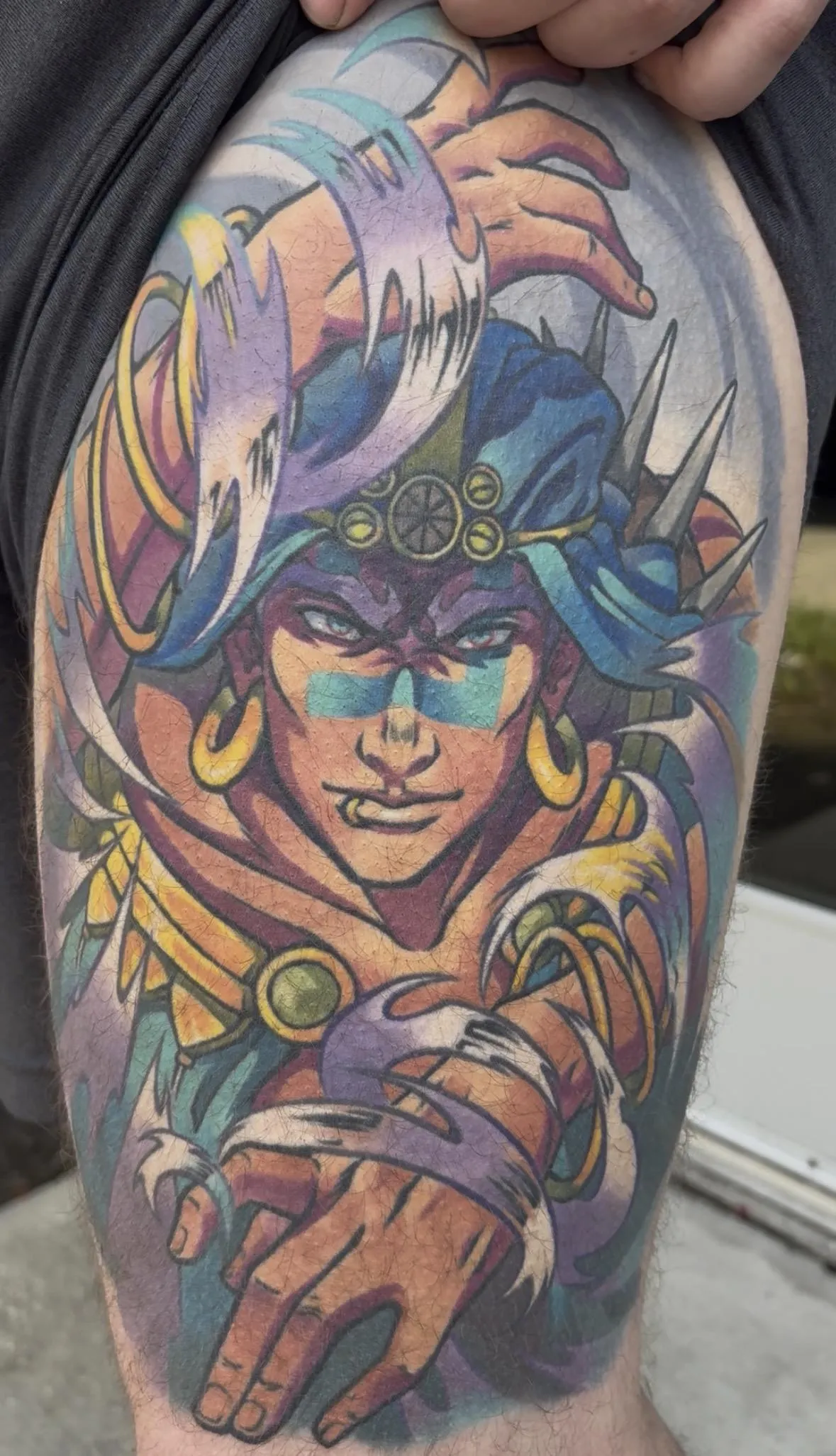 Fully healed anime tattoo of Wamuu from JoJo's Bizzare Adventure by Orlando Anime Tattoo Artist Ren Behan.