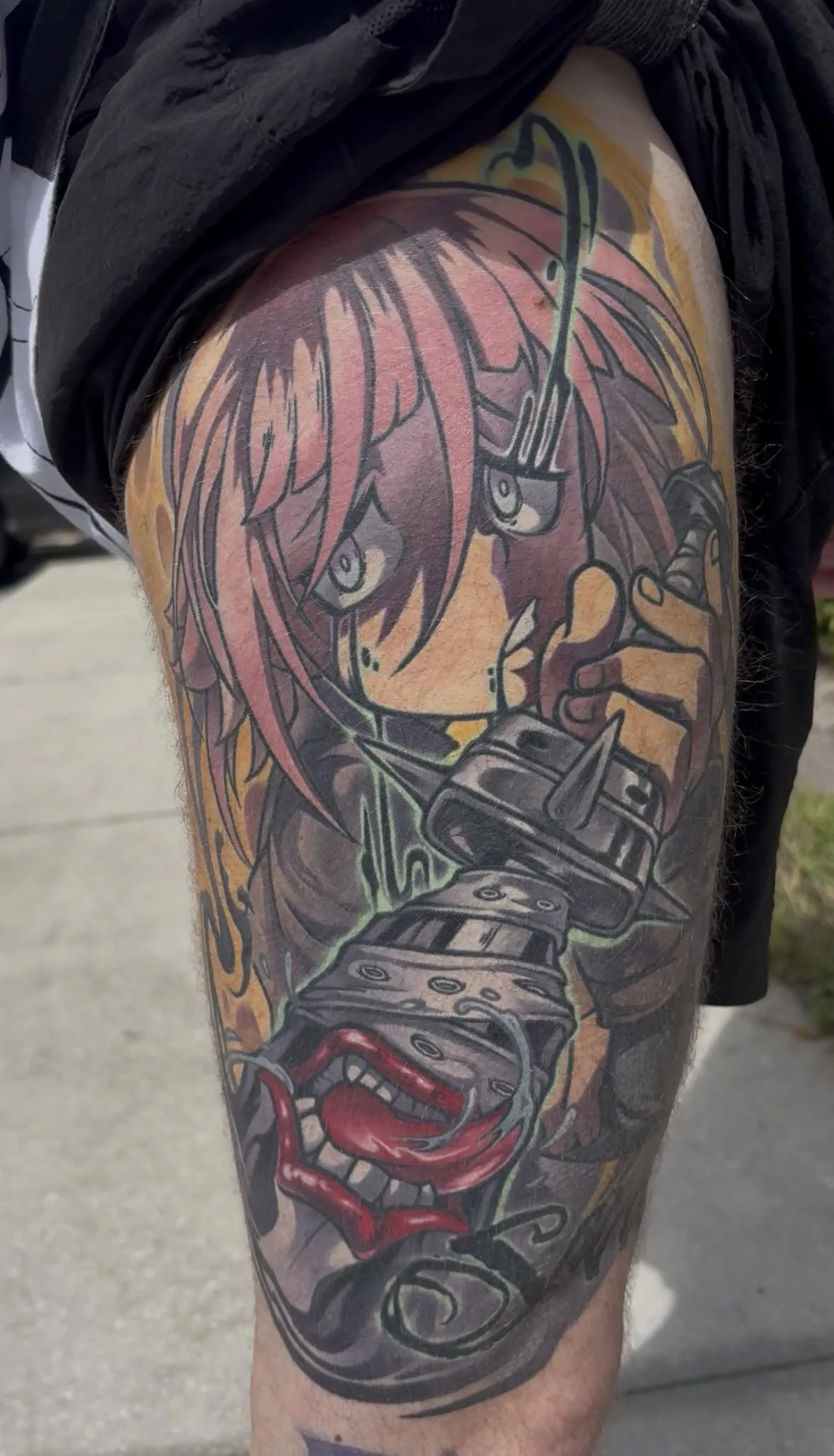 Fully healed anime tattoo of Crona from Soul Eater by Orlando Anime Tattoo Artist Ren Behan. This Soul Eater tattoo remains beautifully crisp in detail with bright colors and rich blacks.