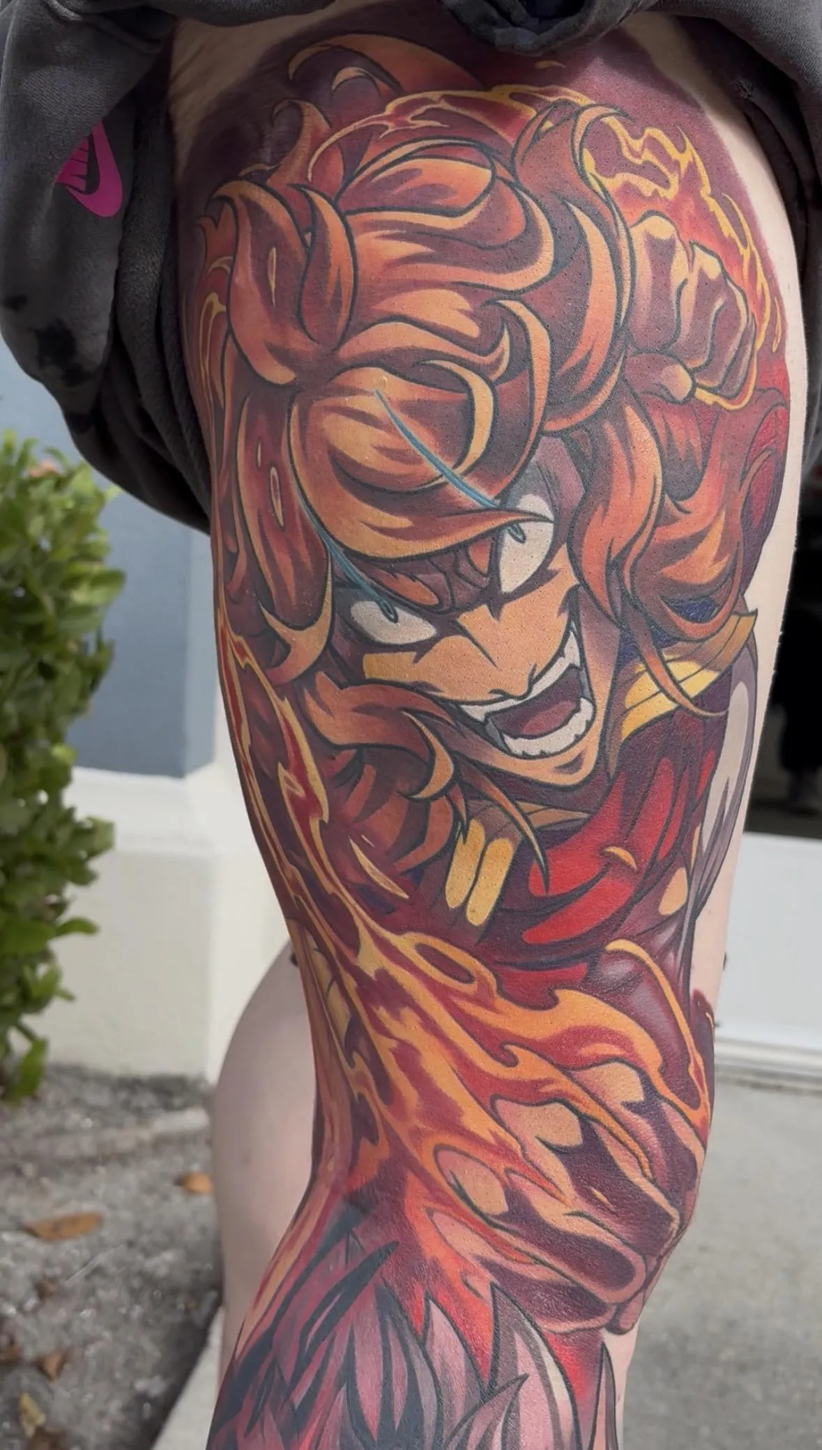 Healed anime tattoo of a large colorwork black clover tattoo of Mereoleona and Asta by Orlando Anime Tattoo Artist Ren Behan. 