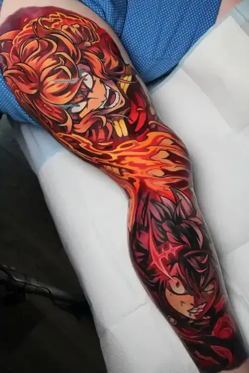 Black Clover Tattoo of Asta and Mereoleona by Orlando Anime Tattoo Artist Ren Behan at xsadfamx. 