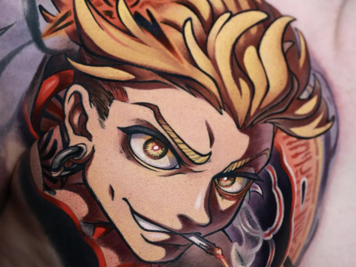 enjin tattoo, gachiakuta tattoo, anime tattoo, anime tattoo ideas, bad anime tattoos, best anime tattoo artists