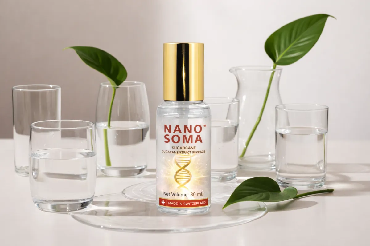 NanoSoma 产品与自然元素的静物场景