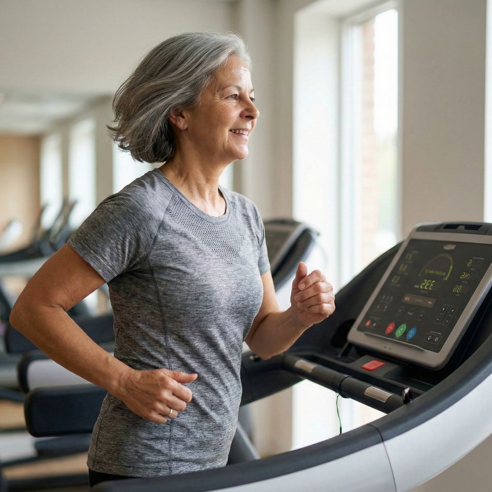 Christa beim schmerzfreien Training auf dem Laufband