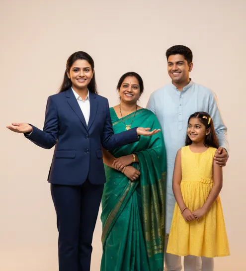 Professional LIC advisor consulting a happy Indian family