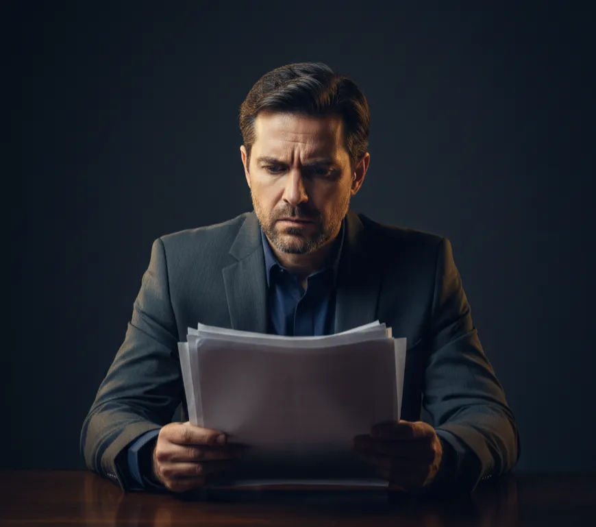 Worried father looking at loan papers