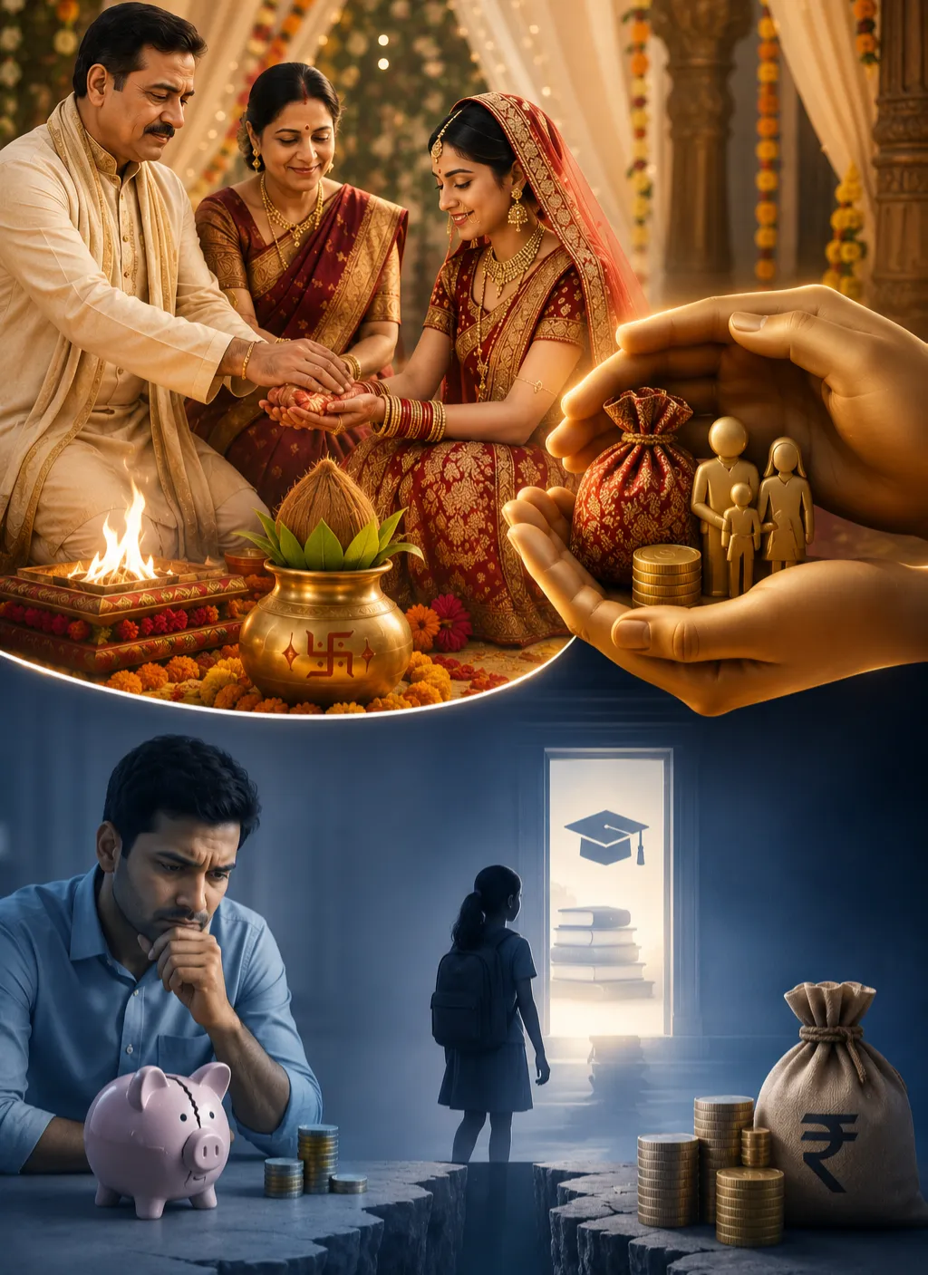 Indian parents planning for daughter's marriage expenses
