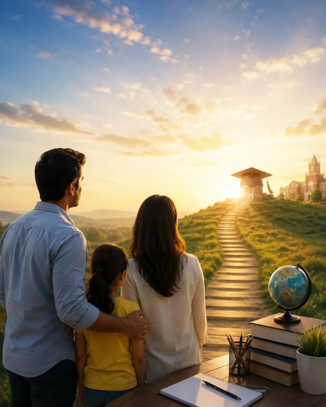 A happy Indian family looking forward to their child's future