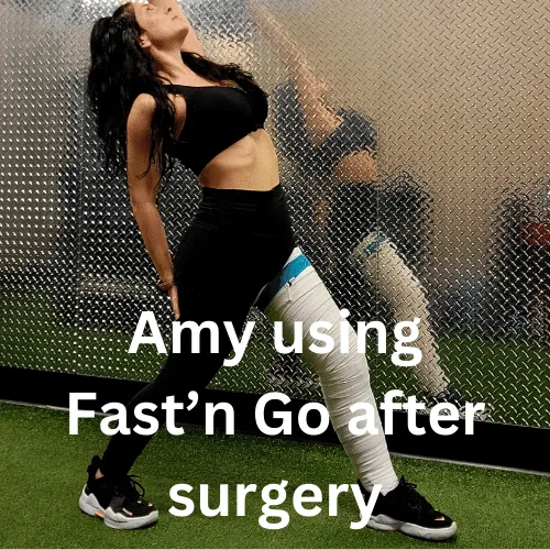 An Image Of Amy Rivera After Surgery Showing Her Wearing Her Fast' Go Full Leg Kit For Premium Compression For Lymphedema