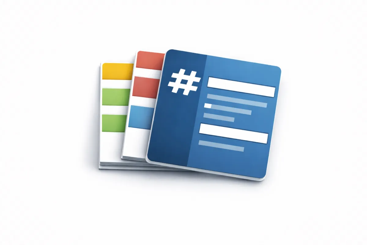 Colorful hashtag card stack