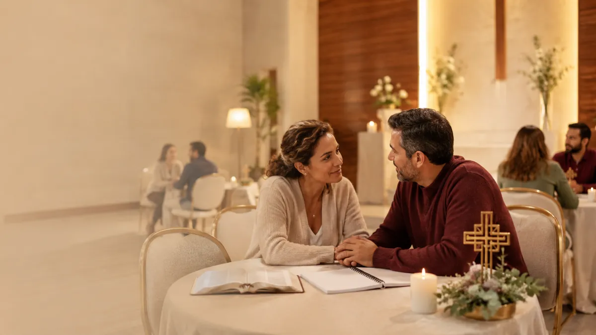 a couple of people that are sitting at a table