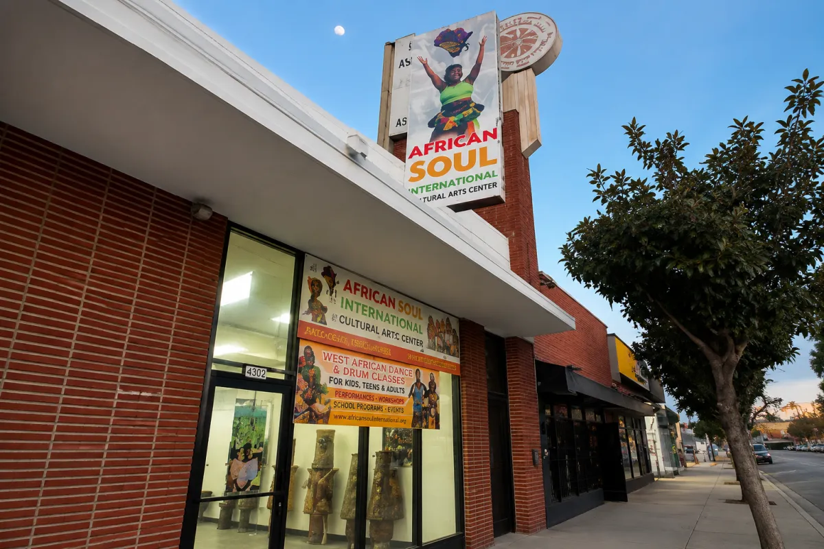 Stylized map showing the ASI Cultural Arts Center location in Los Angeles