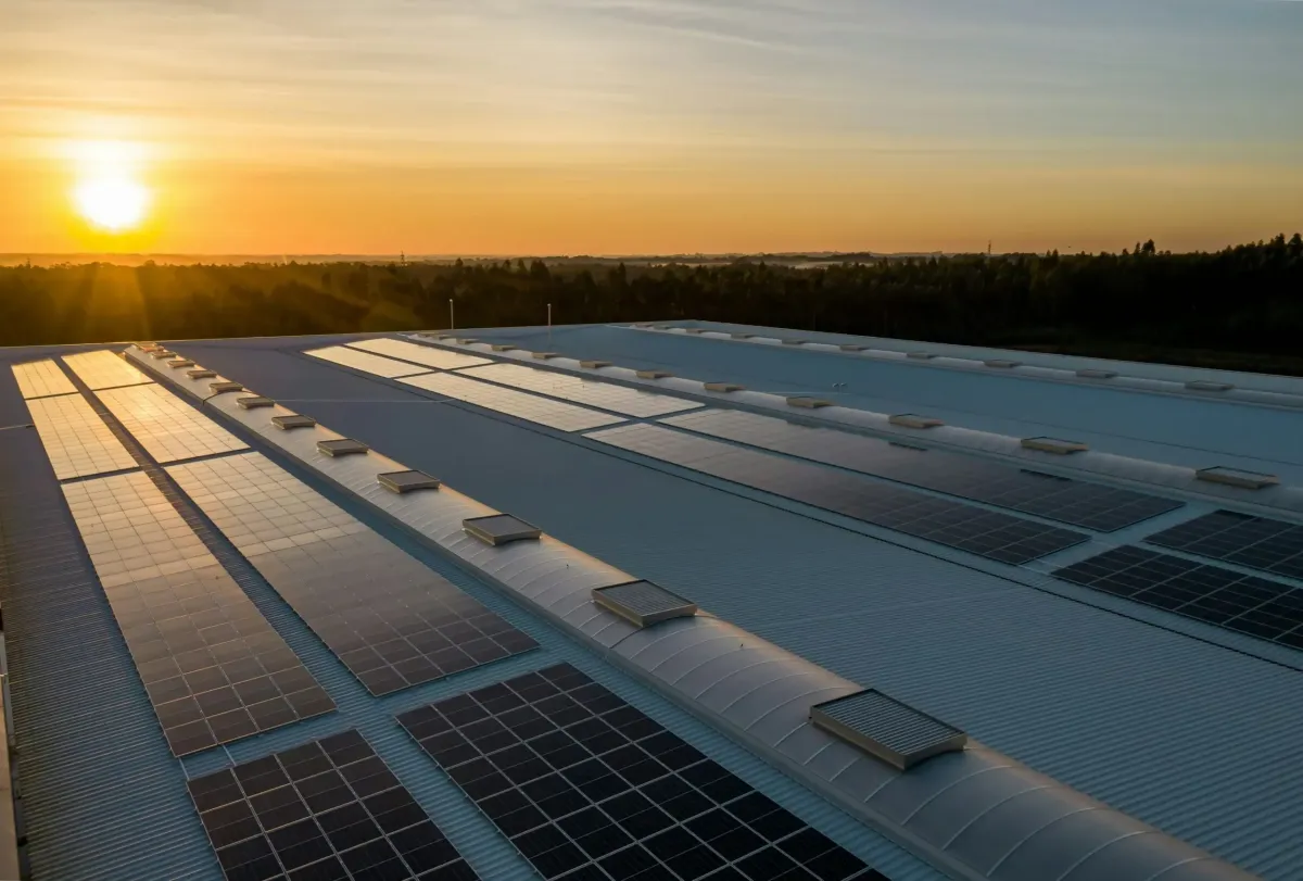 black solar panel under red and gray clouds