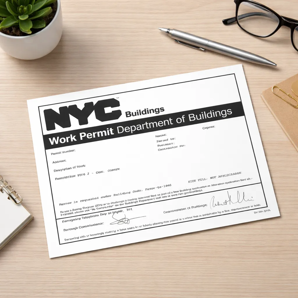 Hand holding an NYC Department of Buildings work permit, representing licensed remodeling and full permit handling by Home Design & Co.
