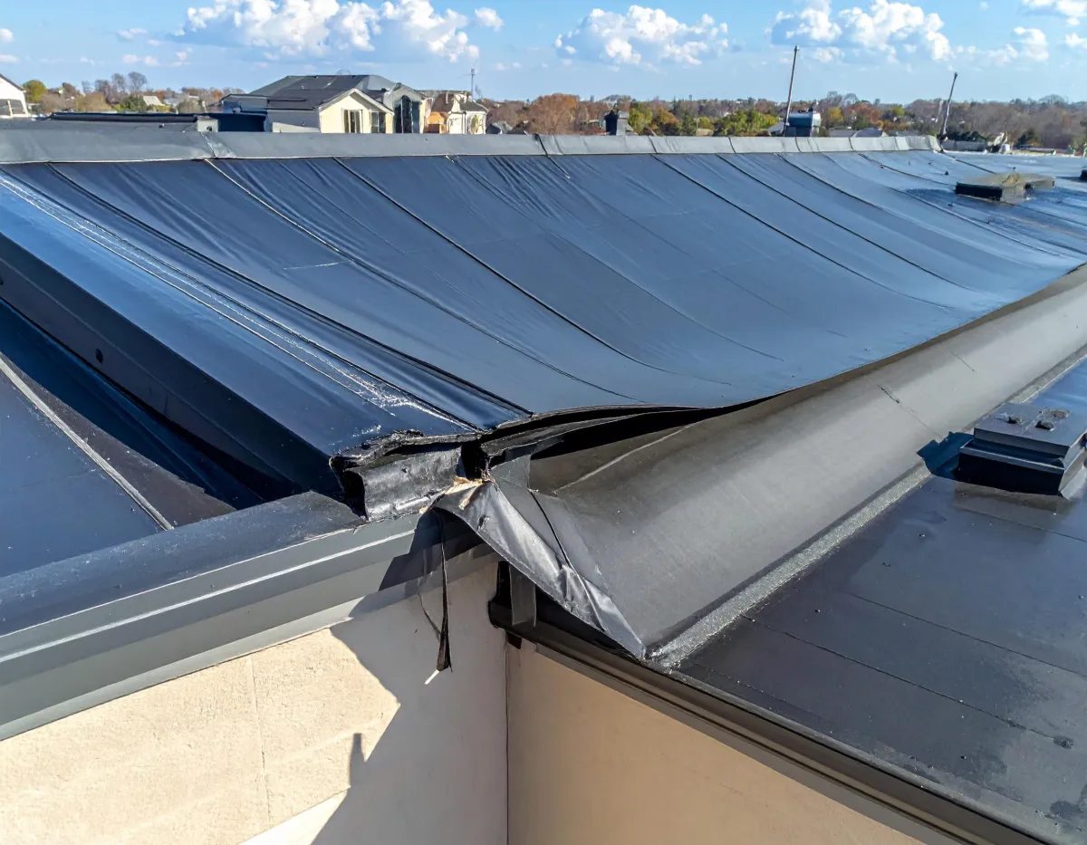 Commercial metal roof storm damage requiring emergency repair service in Central Pennsylvania