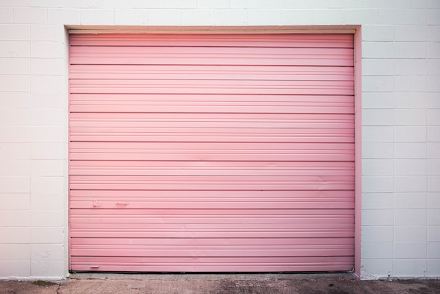 a pink overhead garage door 