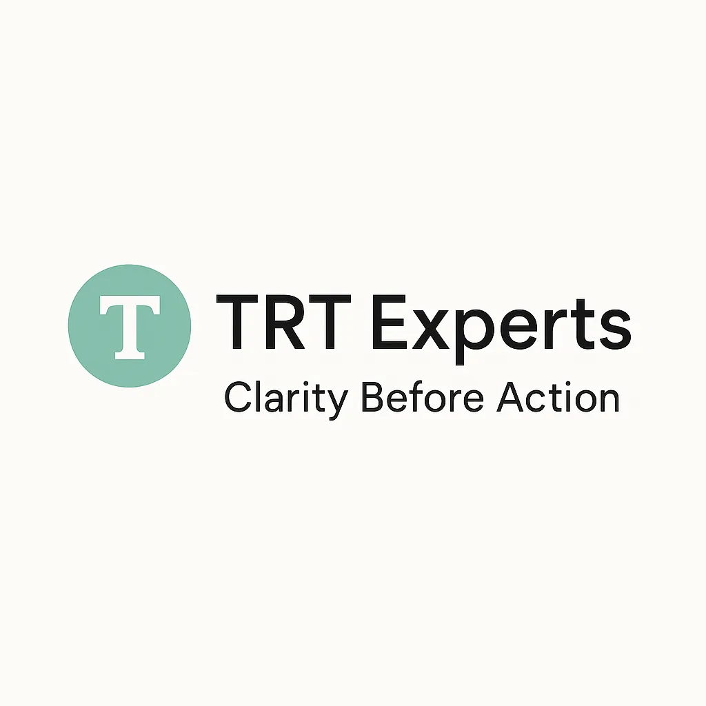 TRT Experts logo – Clarity Before Action educational resource for men’s health and testosterone therapy in California