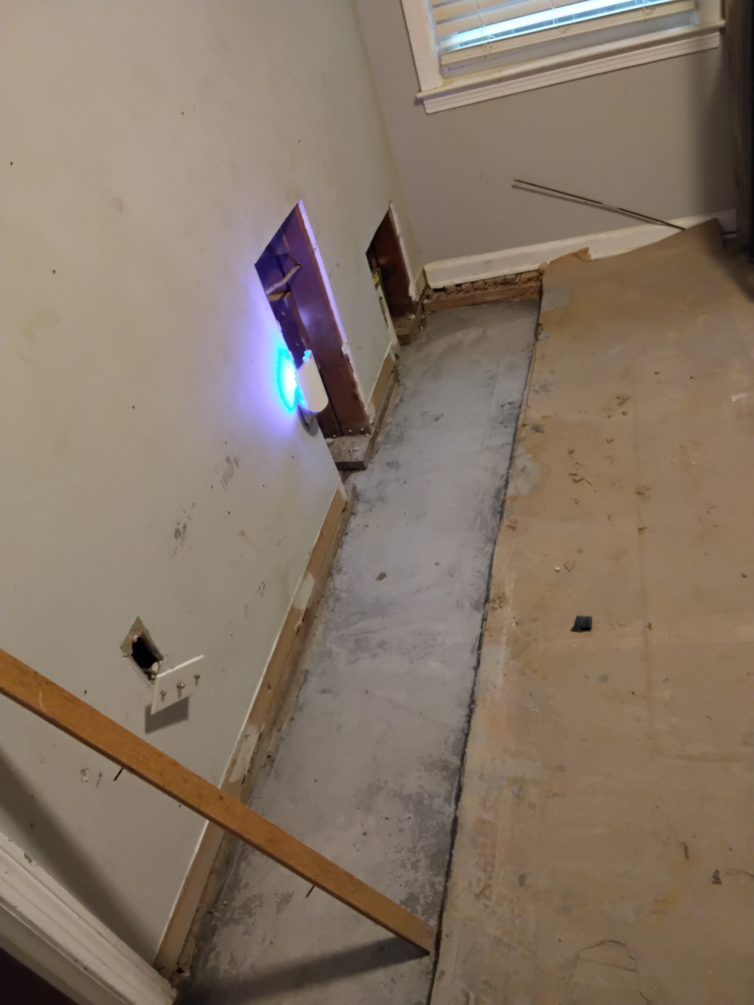 Photo showing cutouts and wiring access along a Memphis interior wall, demonstrating how loess soil movement and humidity fluctuations impact mounting points and sensor stability. Reflects Local Handyman Midsouth’s real-world prep when installing smart switches, hubs, and cameras.