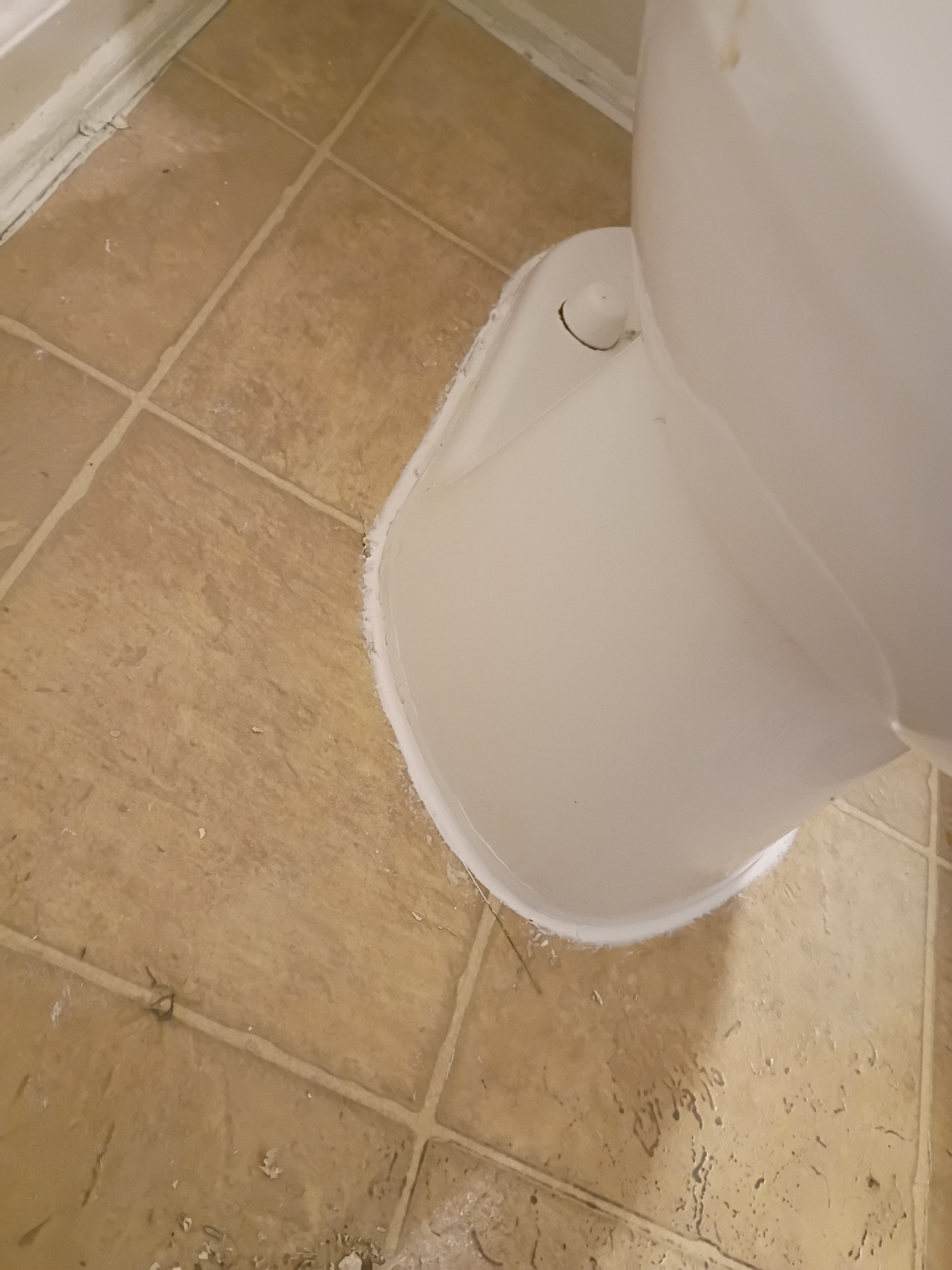Toilet base in a Memphis bathroom with fresh caulk sealing the fixture to the tile floor, helping prevent moisture intrusion and mold growth.