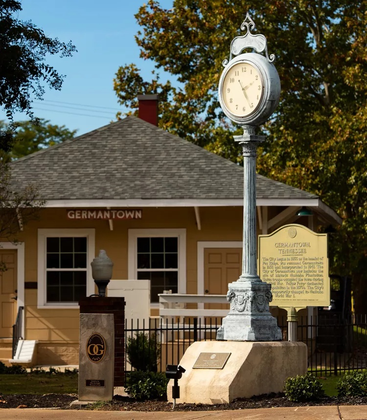 Germantown town clock and historic landmark in Tennessee, reinforcing local identity and community-focused handyman services.