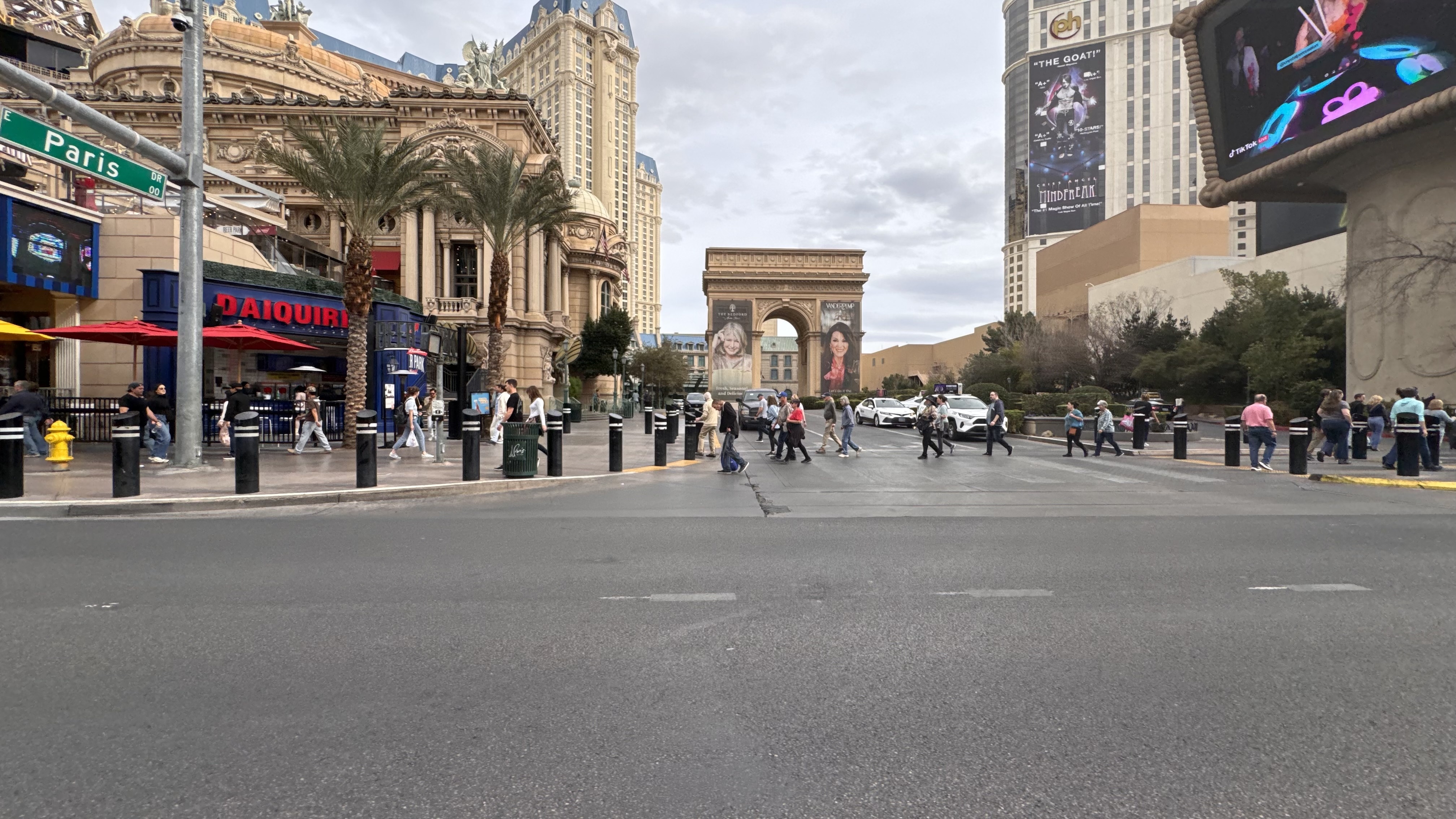 Las Vegas Strip view with Paris Las Vegas hotel and Arc de Triomphe, where Local Handyman Las Vegas provides drywall repair services.