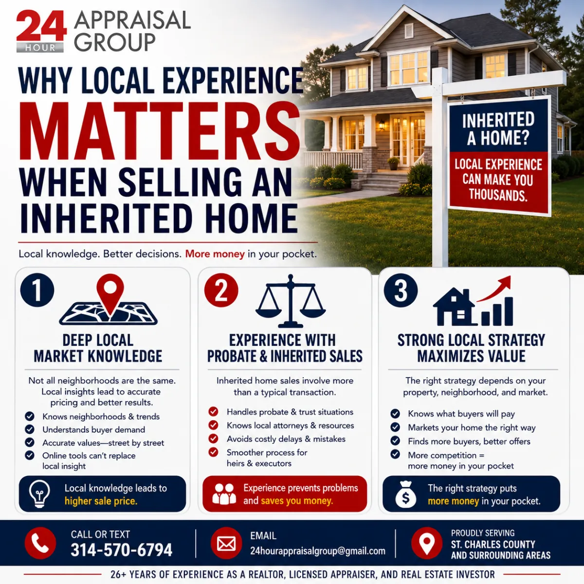 Local real estate appraisal expert evaluating an inherited property in St. Charles County to determine accurate market value.