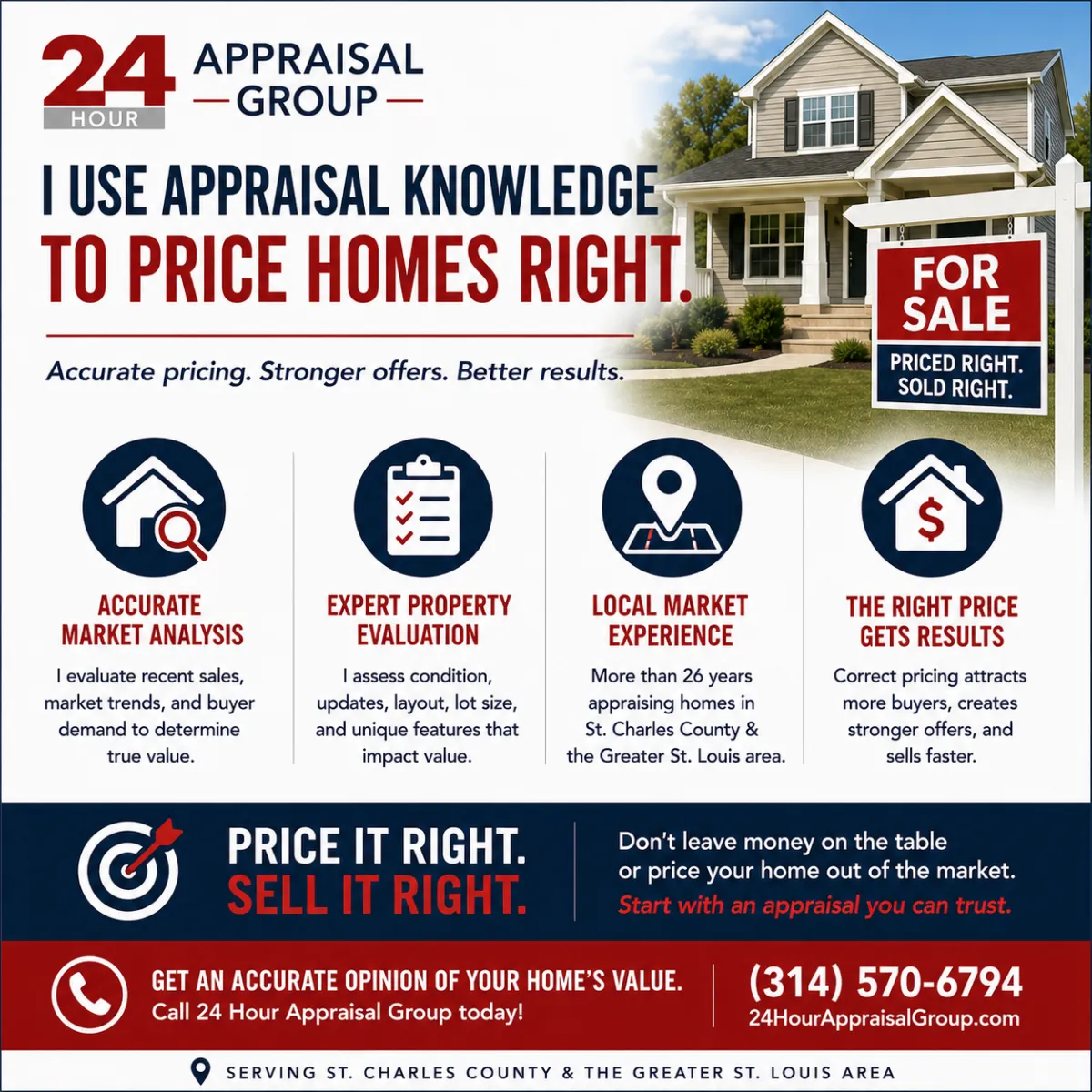 Licensed residential appraiser evaluating a home's market value before listing it for sale in St. Charles County.