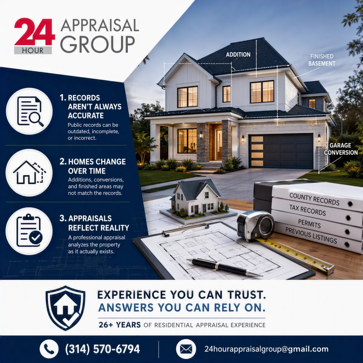 Residential appraiser comparing public property records with the actual house