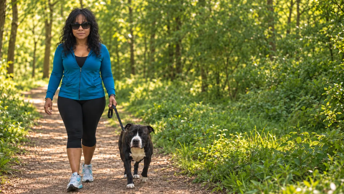 Nikki walking with Rocco