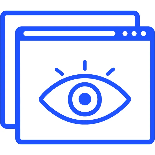 Graphic of a focused eye analyzing web pages—symbolizing the importance of strong first impressions through professional website design.