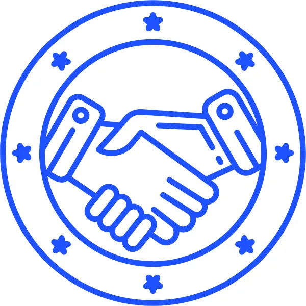 Visual of a trust badge and handshake—emphasizing how WebFast24 builds client credibility through clean, modern website design.