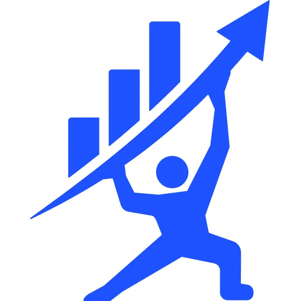 Illustration of business growth with person lifting arrow and bar chart—symbolizing high-converting websites, automation, and scalable marketing solutions
