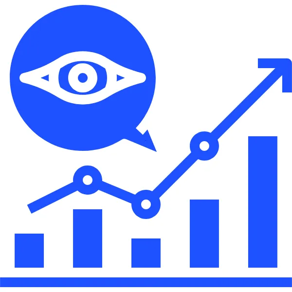 Icon of an eye with upward-trending bar and line graph—representing increased search visibility, SEO performance, and audience reach