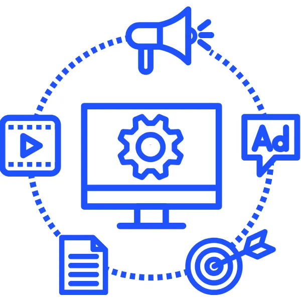 Illustration of interconnected marketing channels including SEO, ads, video, and content—representing how SEO amplifies performance across all digital strategies