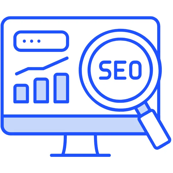 SEO dashboard illustration with graph and magnifying glass—representing search engine optimization, website performance, and traffic growth
