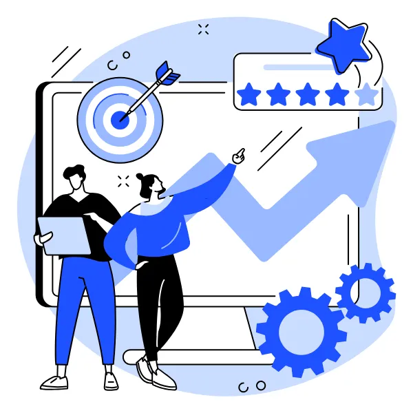 Illustration showing social media growth strategy—featuring charts, engagement icons, and audience targeting for consistent brand visibility