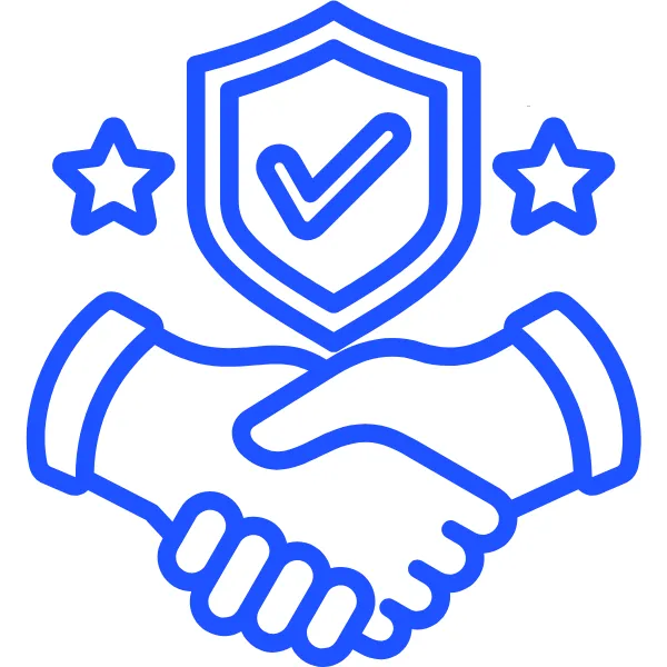 Handshake icon with shield, stars, and checkmark—symbolizing trust, credibility, and local reputation built through Google Business Profile optimization.