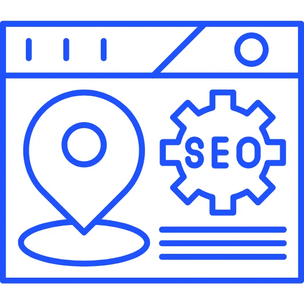 Gear icon and location pin overlaying a local map—symbolizing local SEO, keyword optimization, and visibility improvements through GBP.