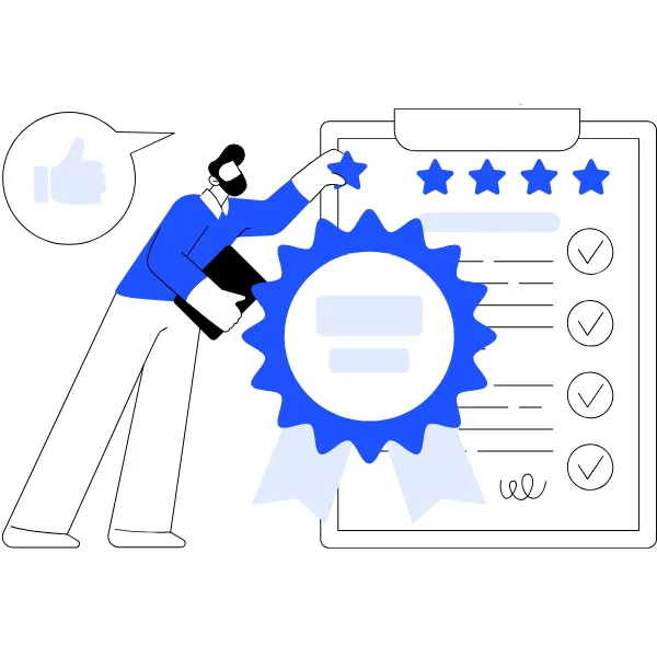 Business professional automating review requests and collecting 5-star ratings to build online reputation and boost local credibility.