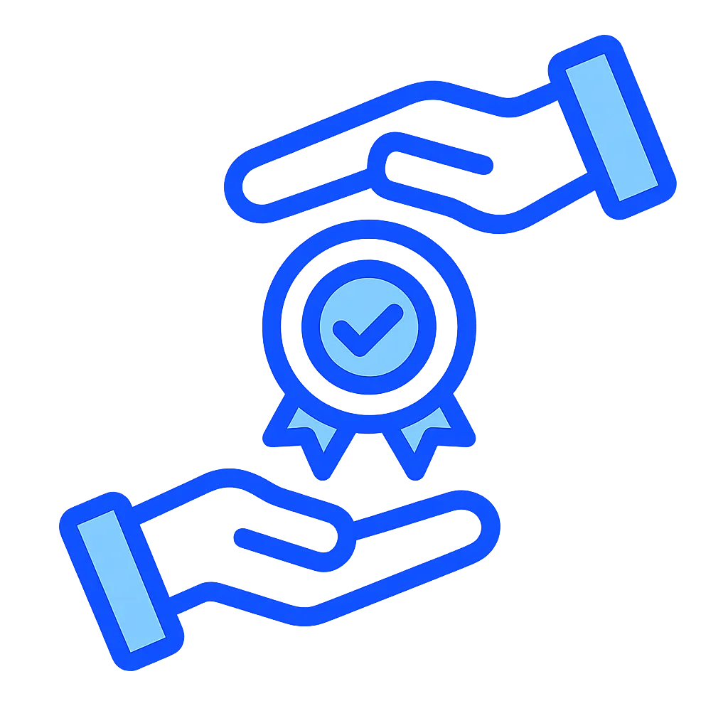 Illustration of a verified badge exchanged in a handshake—symbolizing WebFast24’s trusted partnership, proven systems, and results-focused collaboration.