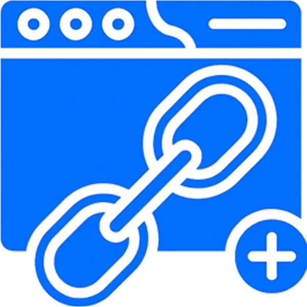 Blue backlink icon showing a web browser window and chain link symbol, representing WebFast24’s backlink strategies in Uganda for building local authority, improving SEO rankings, and boosting visibility in Google search results.