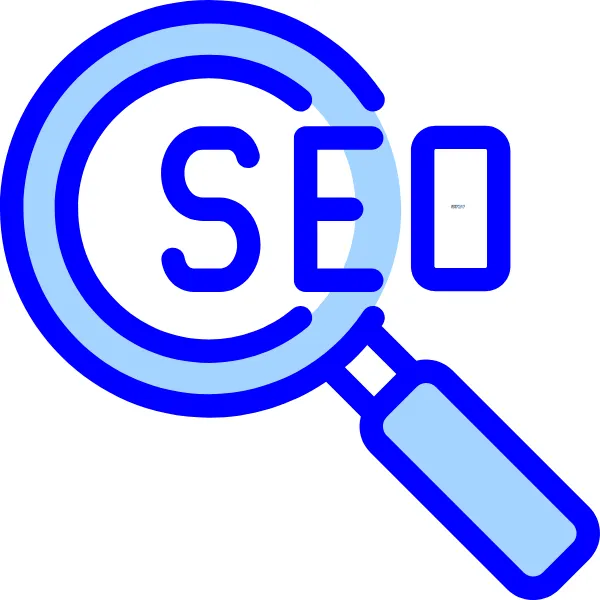 SEO icon with magnifying glass symbolizing search engine optimization, visibility, and organic traffic growth