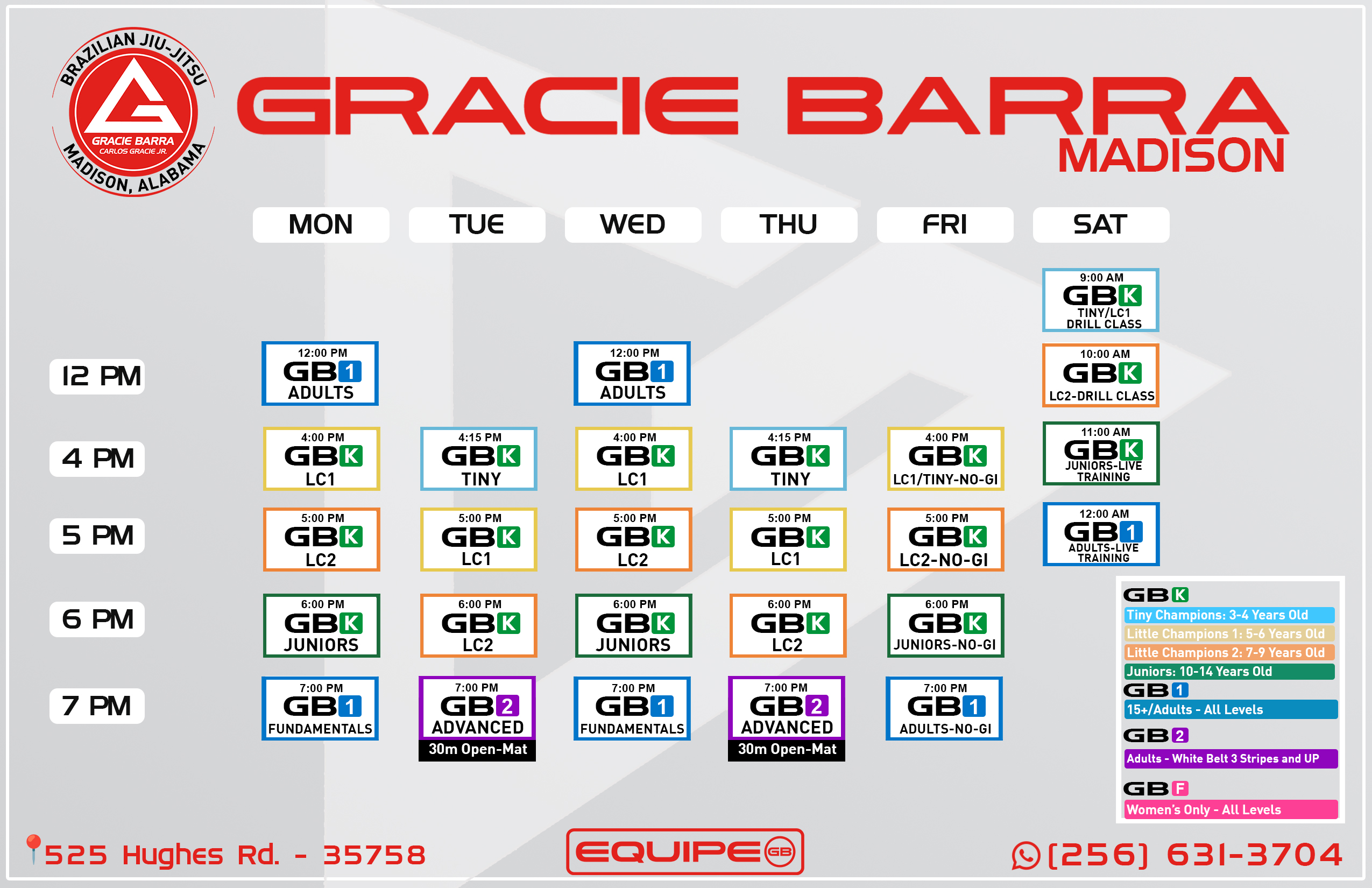 Gracie Barra Madison Class Schedule